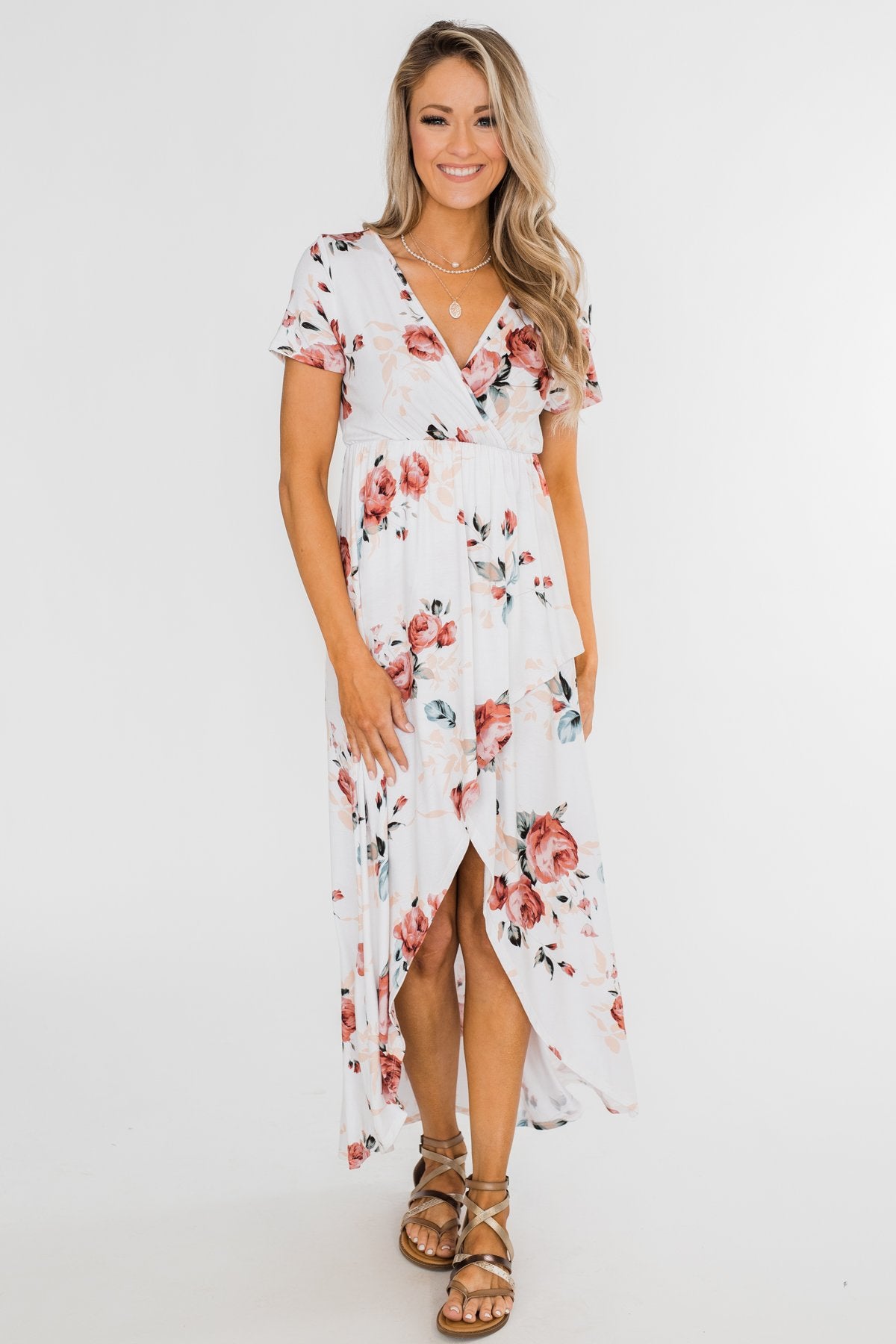 Promise To Keep Hi-Low Floral Maxi Dress- Ivory