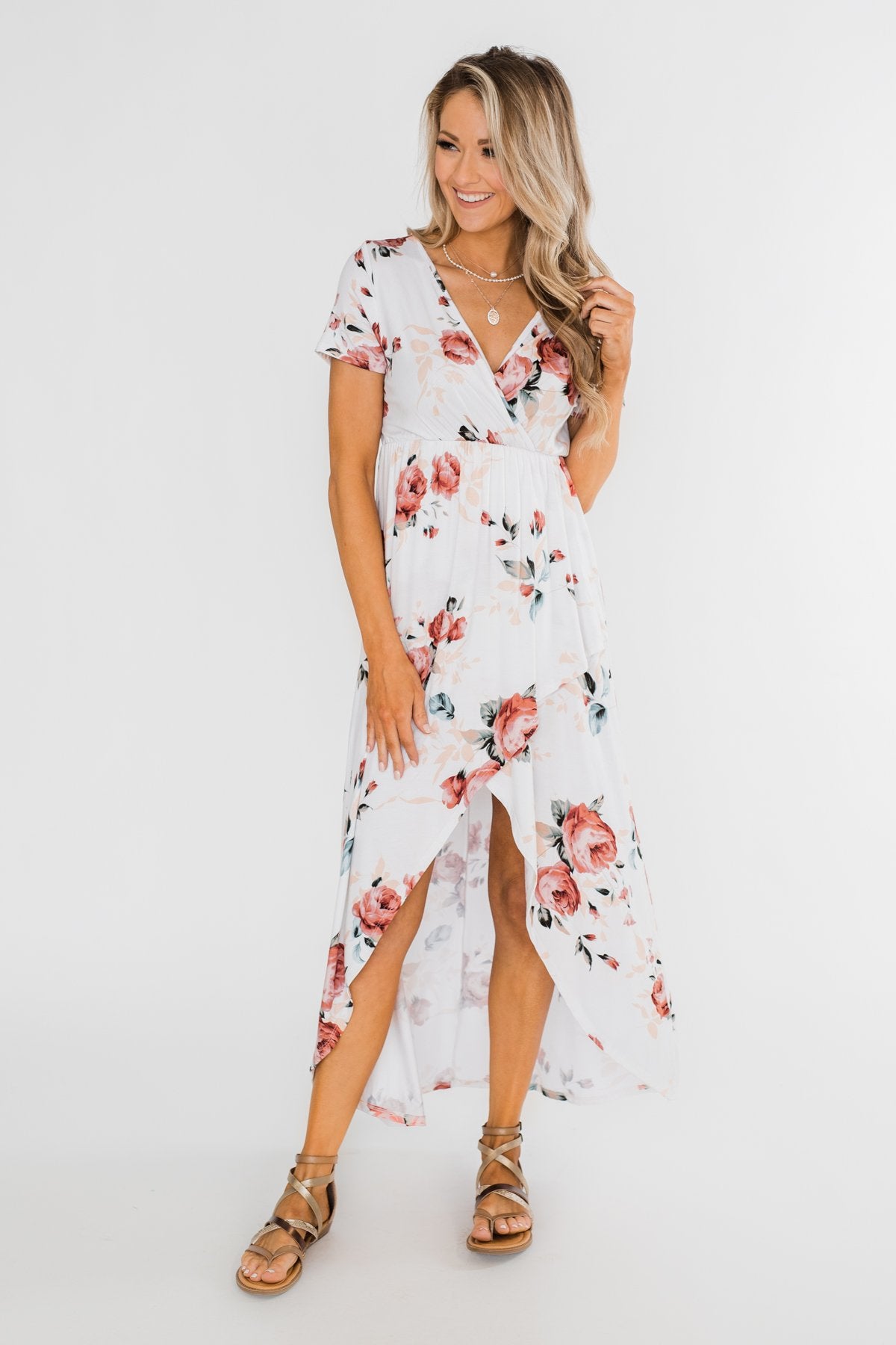 Promise To Keep Hi-Low Floral Maxi Dress- Ivory