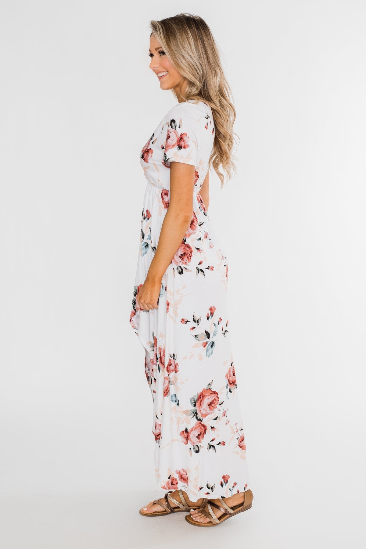 Promise To Keep Hi-Low Floral Maxi Dress- Ivory