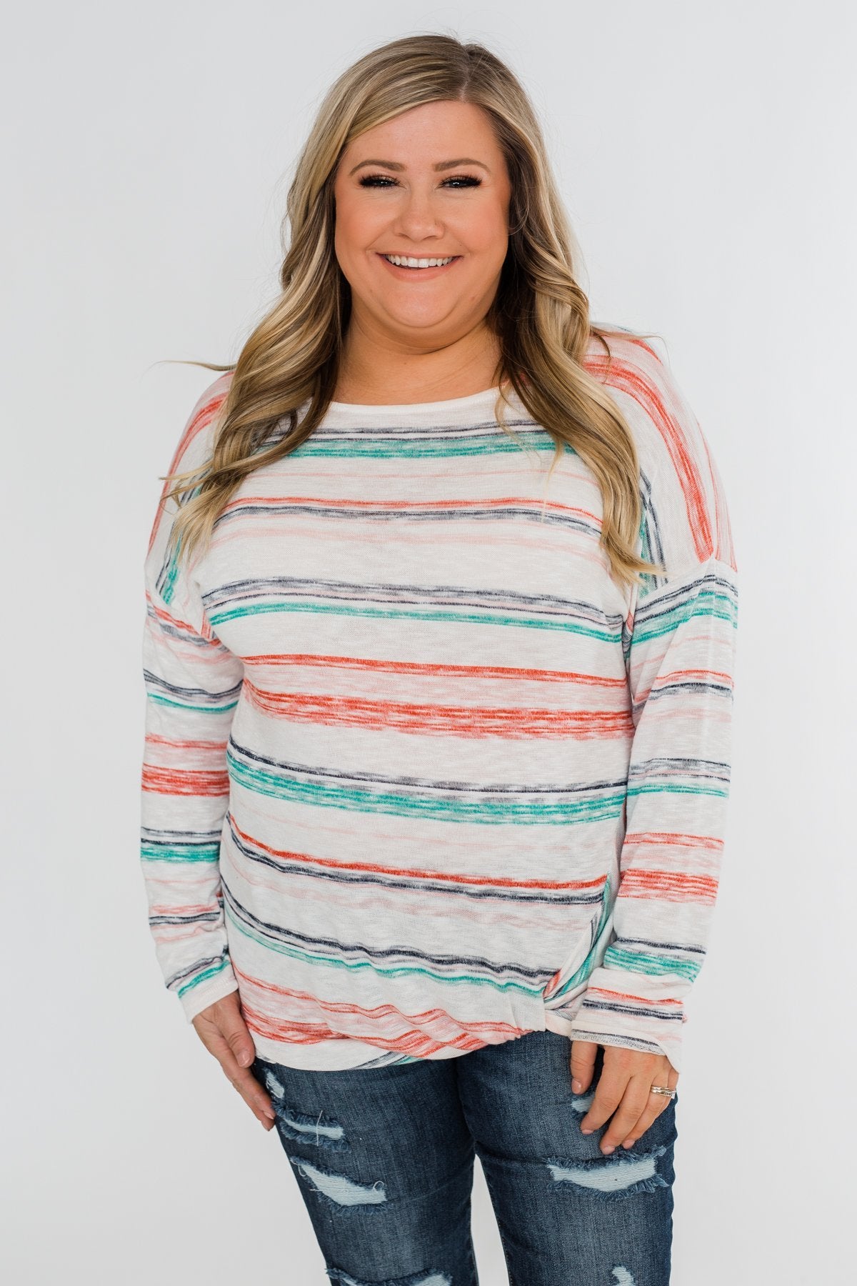 Horizon Views Striped Dolman Sleeve Top- Multi-Colored