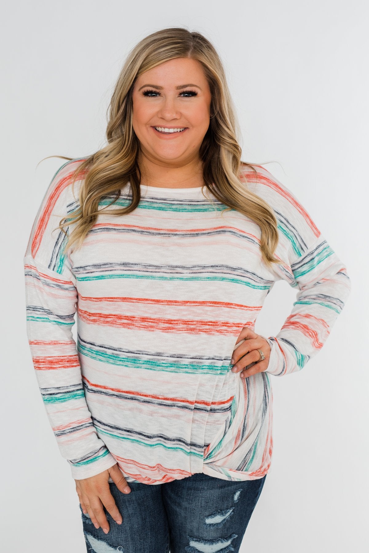 Horizon Views Striped Dolman Sleeve Top- Multi-Colored