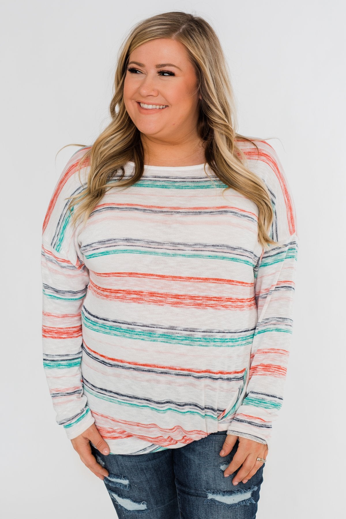 Horizon Views Striped Dolman Sleeve Top- Multi-Colored