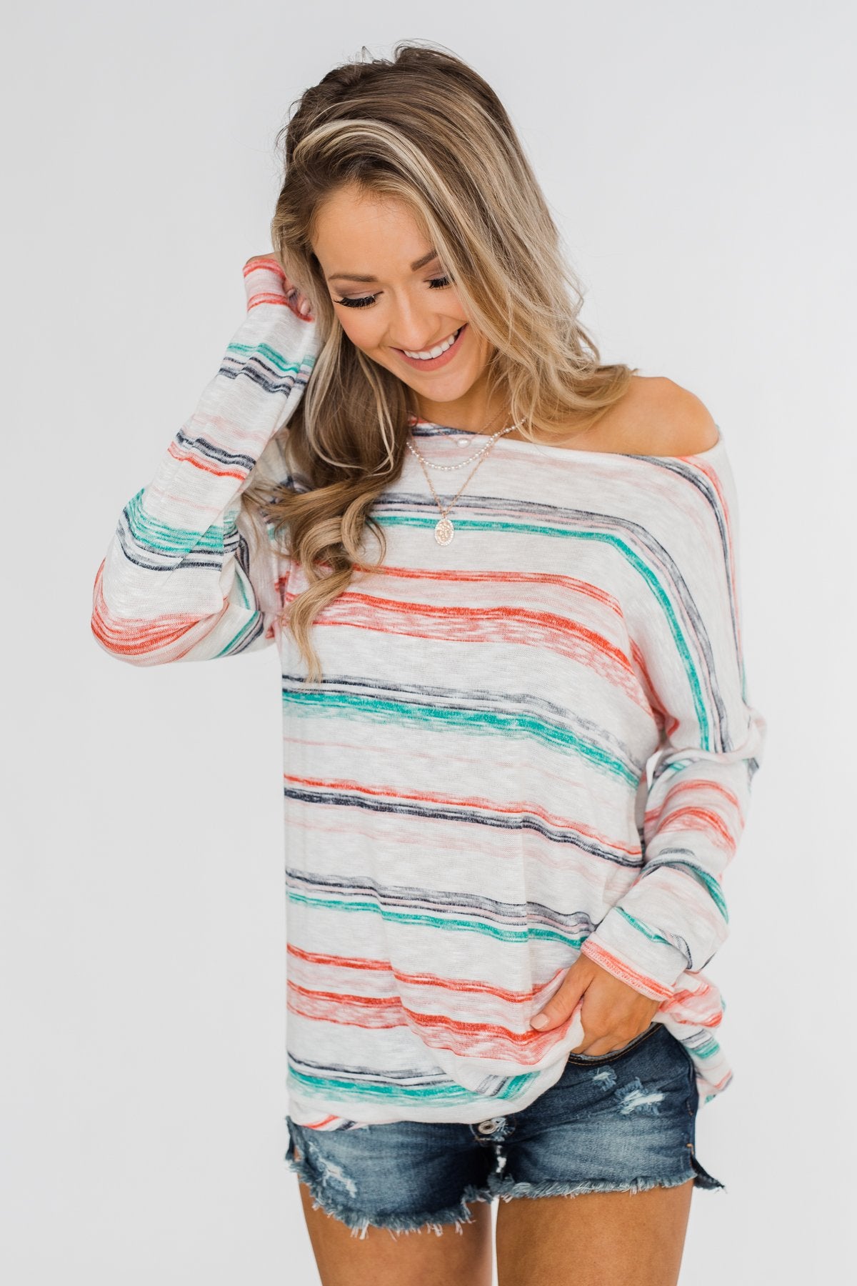 Horizon Views Striped Dolman Sleeve Top- Multi-Colored