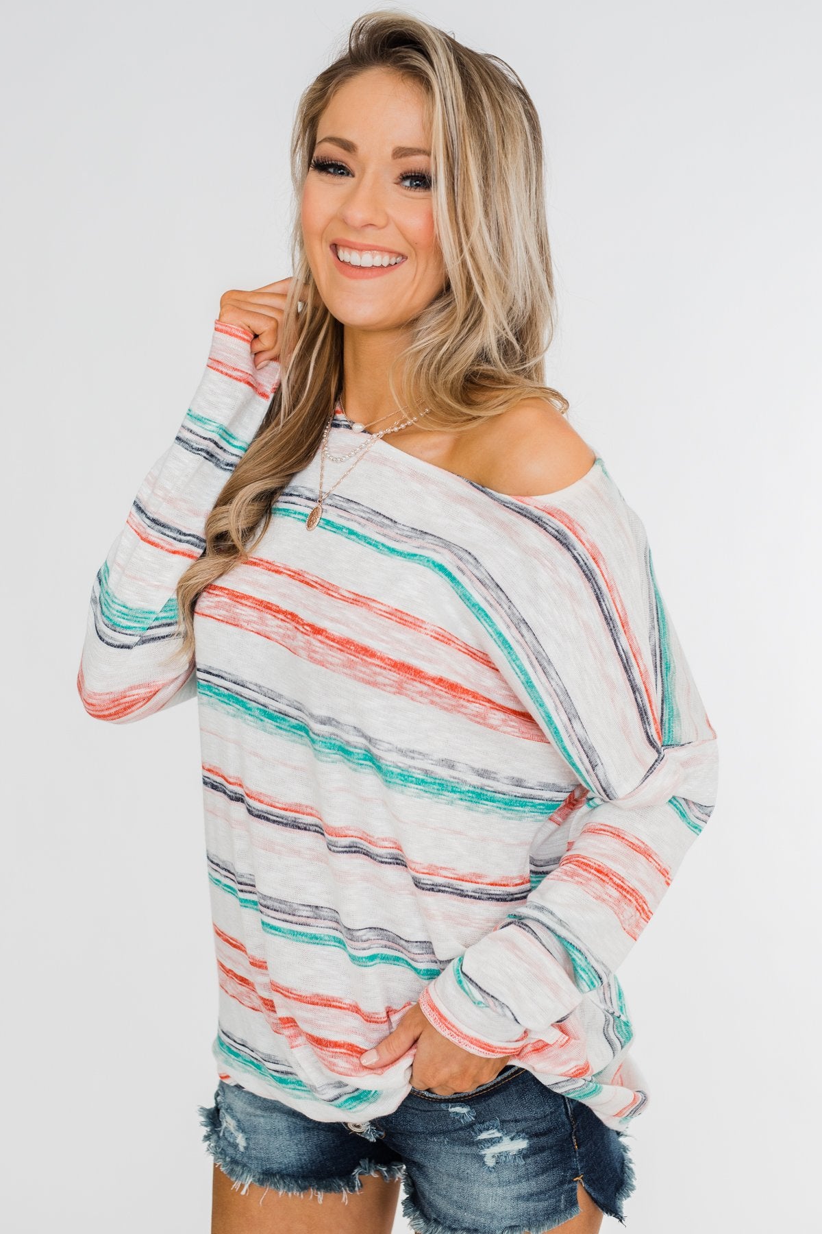 Horizon Views Striped Dolman Sleeve Top- Multi-Colored