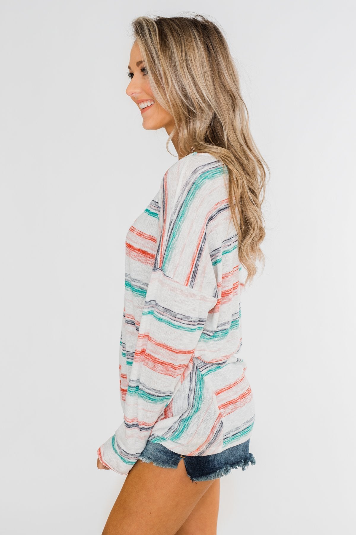 Horizon Views Striped Dolman Sleeve Top- Multi-Colored