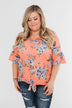 Let's Get Away Off The Shoulder Floral Top- Peachy Orange