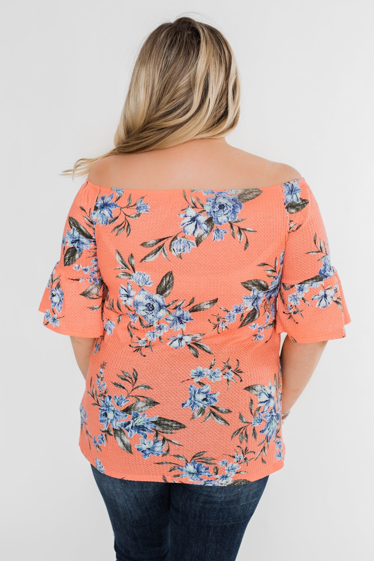 Let's Get Away Off The Shoulder Floral Top- Peachy Orange