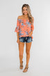 Let's Get Away Off The Shoulder Floral Top- Peachy Orange
