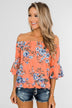 Let's Get Away Off The Shoulder Floral Top- Peachy Orange