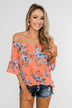 Let's Get Away Off The Shoulder Floral Top- Peachy Orange
