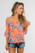Let's Get Away Off The Shoulder Floral Top- Peachy Orange