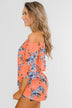 Let's Get Away Off The Shoulder Floral Top- Peachy Orange