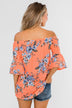 Let's Get Away Off The Shoulder Floral Top- Peachy Orange