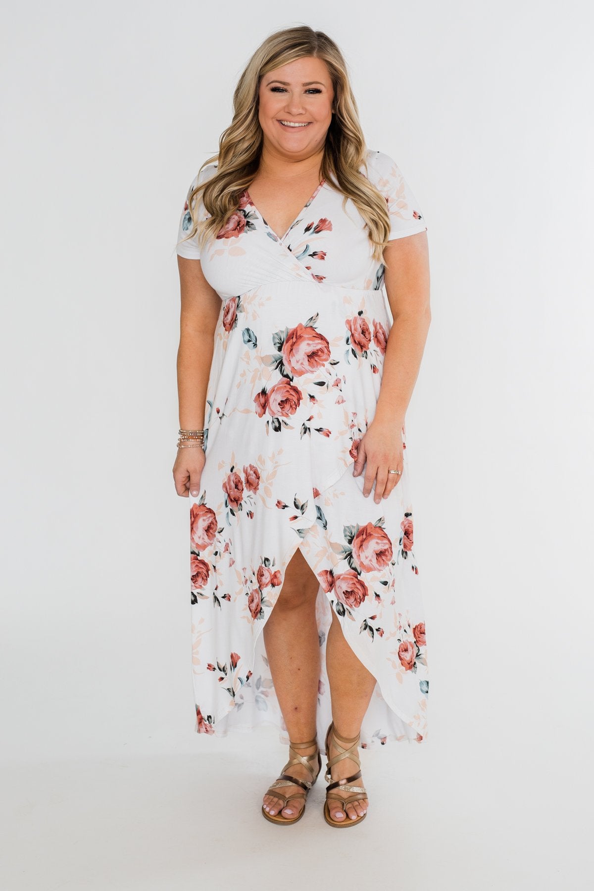 Promise To Keep Hi-Low Floral Maxi Dress- Ivory