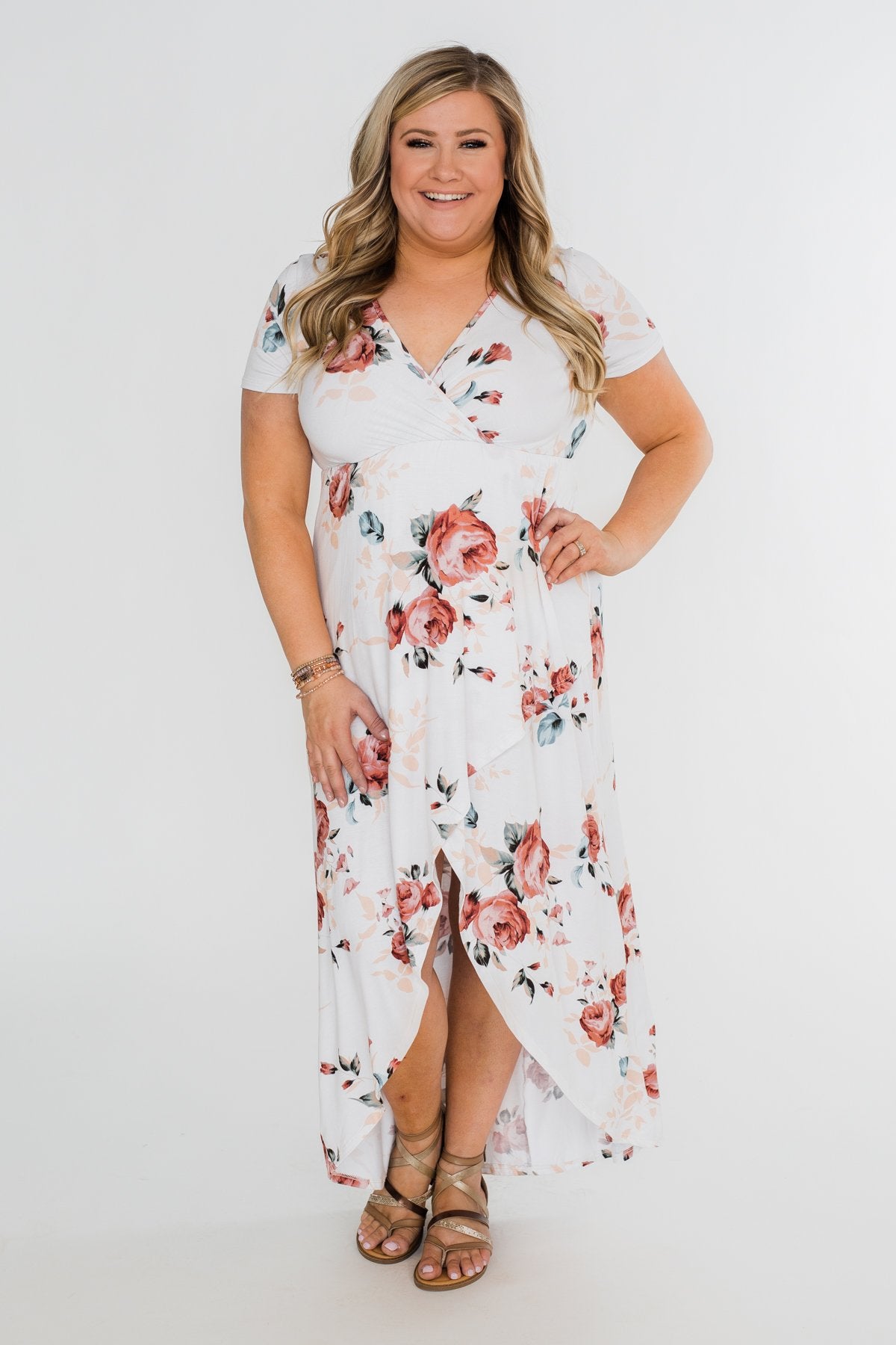 Promise To Keep Hi-Low Floral Maxi Dress- Ivory
