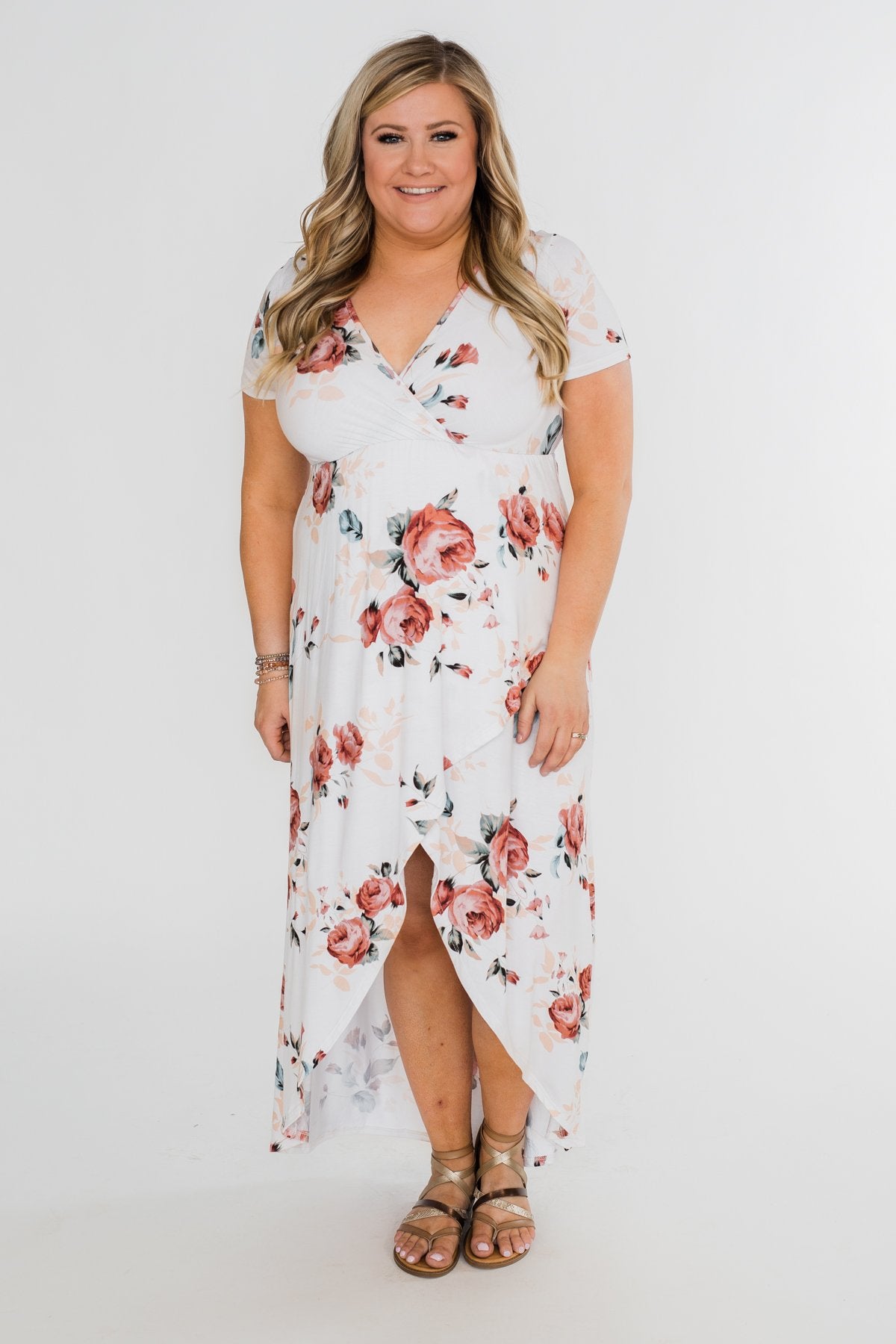 Promise To Keep Hi-Low Floral Maxi Dress- Ivory