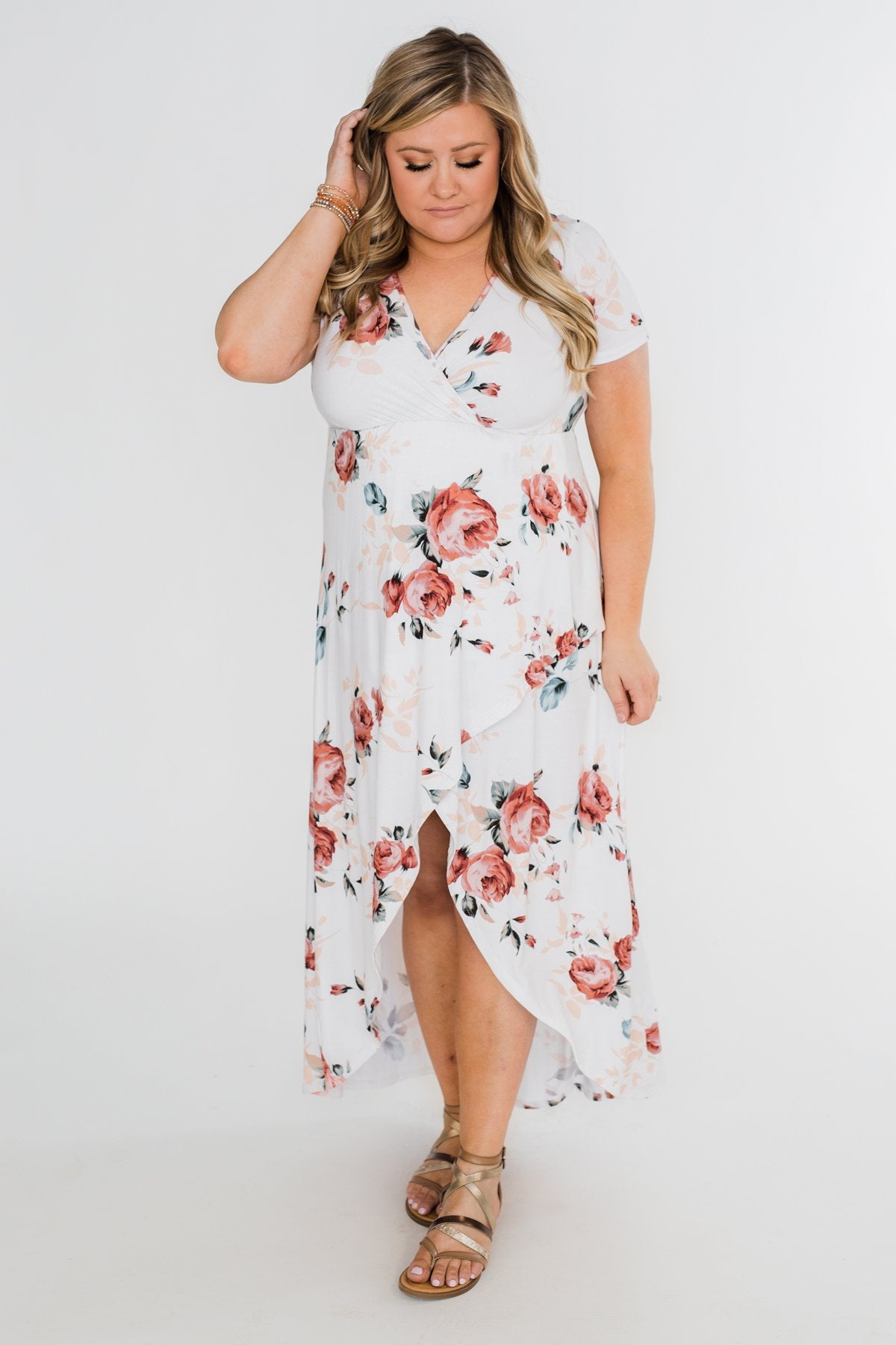 Promise To Keep Hi-Low Floral Maxi Dress- Ivory
