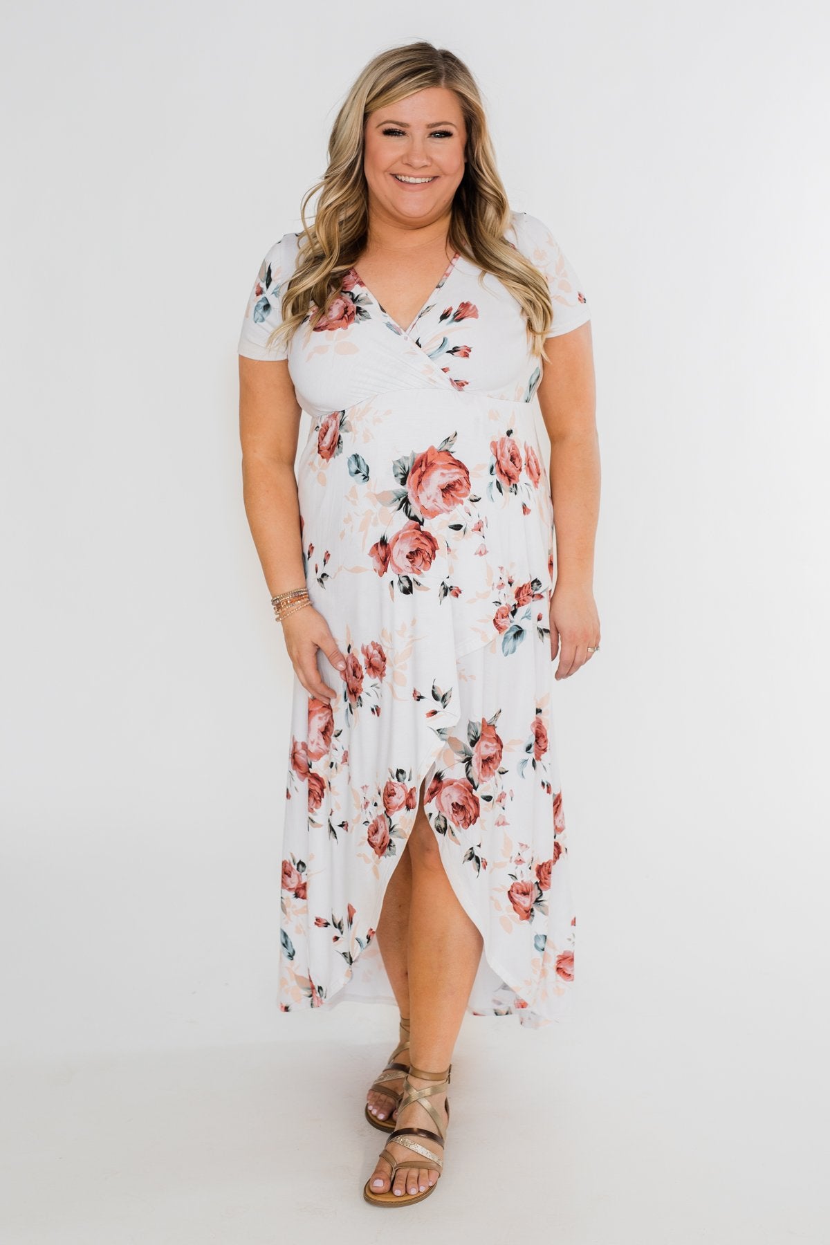 Promise To Keep Hi-Low Floral Maxi Dress- Ivory