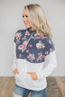 Ivory and Navy Floral Pullover