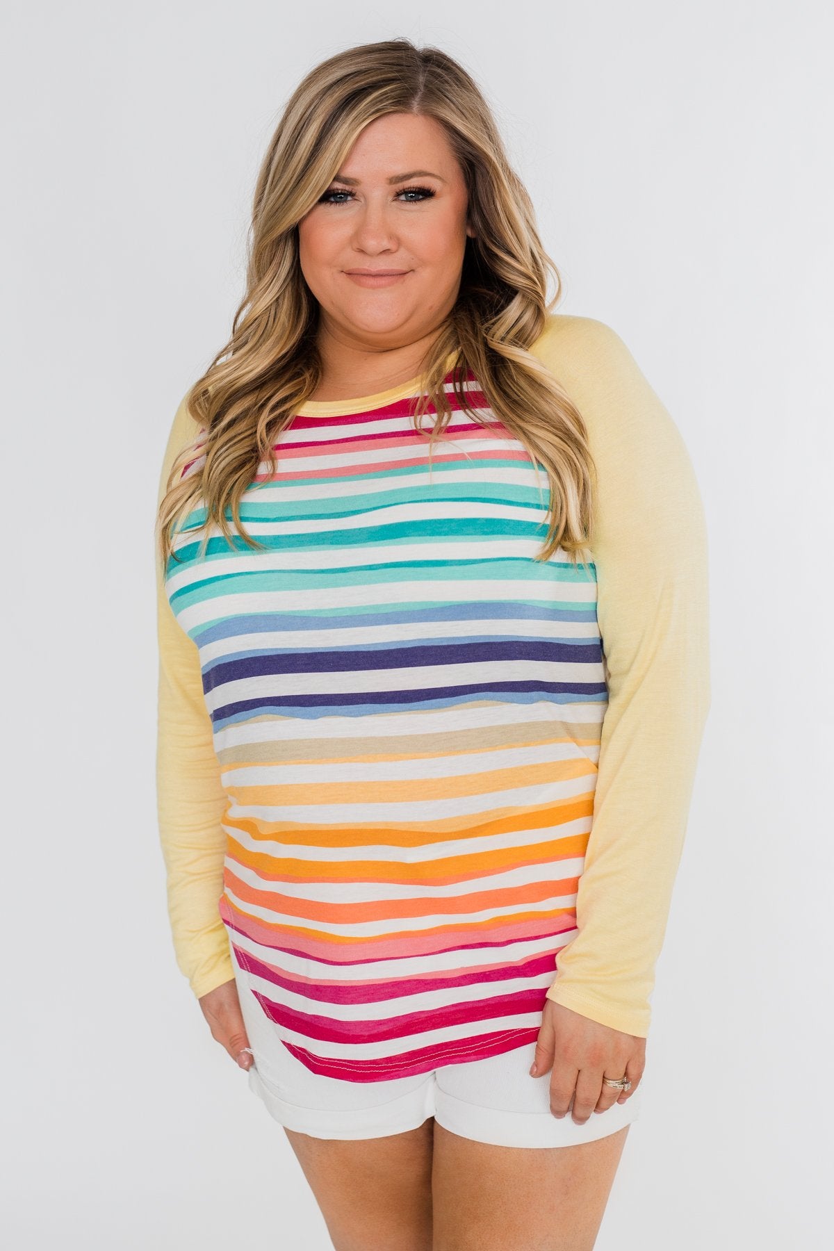 Waves of Color Striped Color Block Top- Yellow