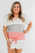 By My Side Criss Cross Color Block Top- Ivory, Grey, Pink
