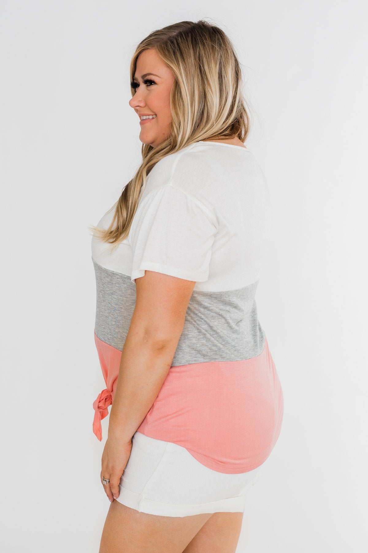 By My Side Criss Cross Color Block Top- Ivory, Grey, Pink
