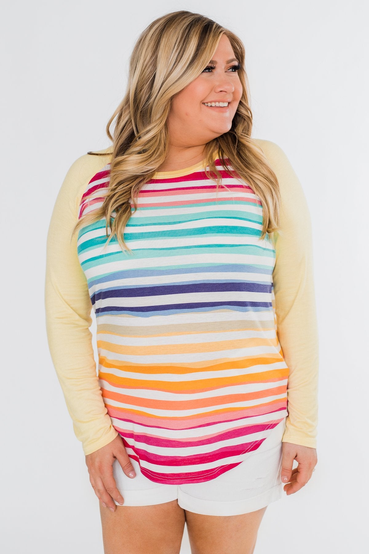 Waves of Color Striped Color Block Top- Yellow