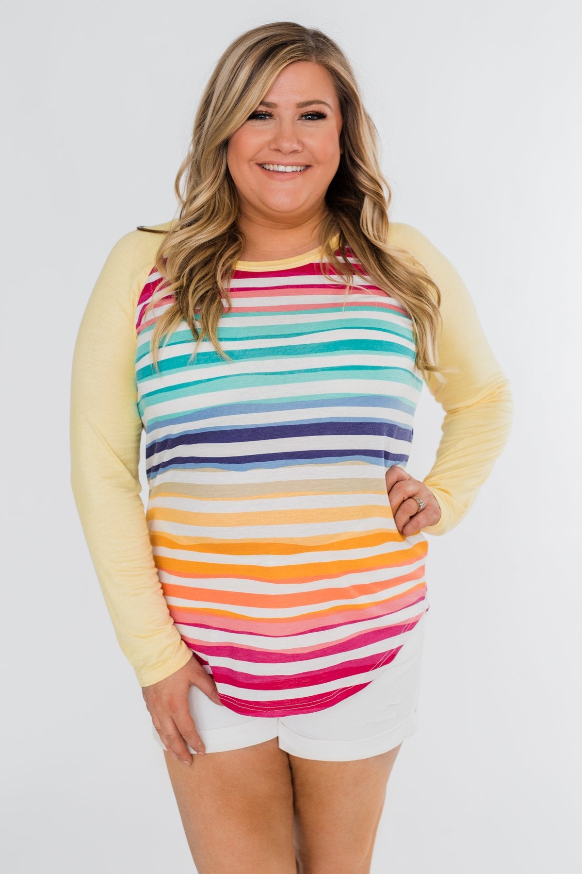 Waves of Color Striped Color Block Top- Yellow