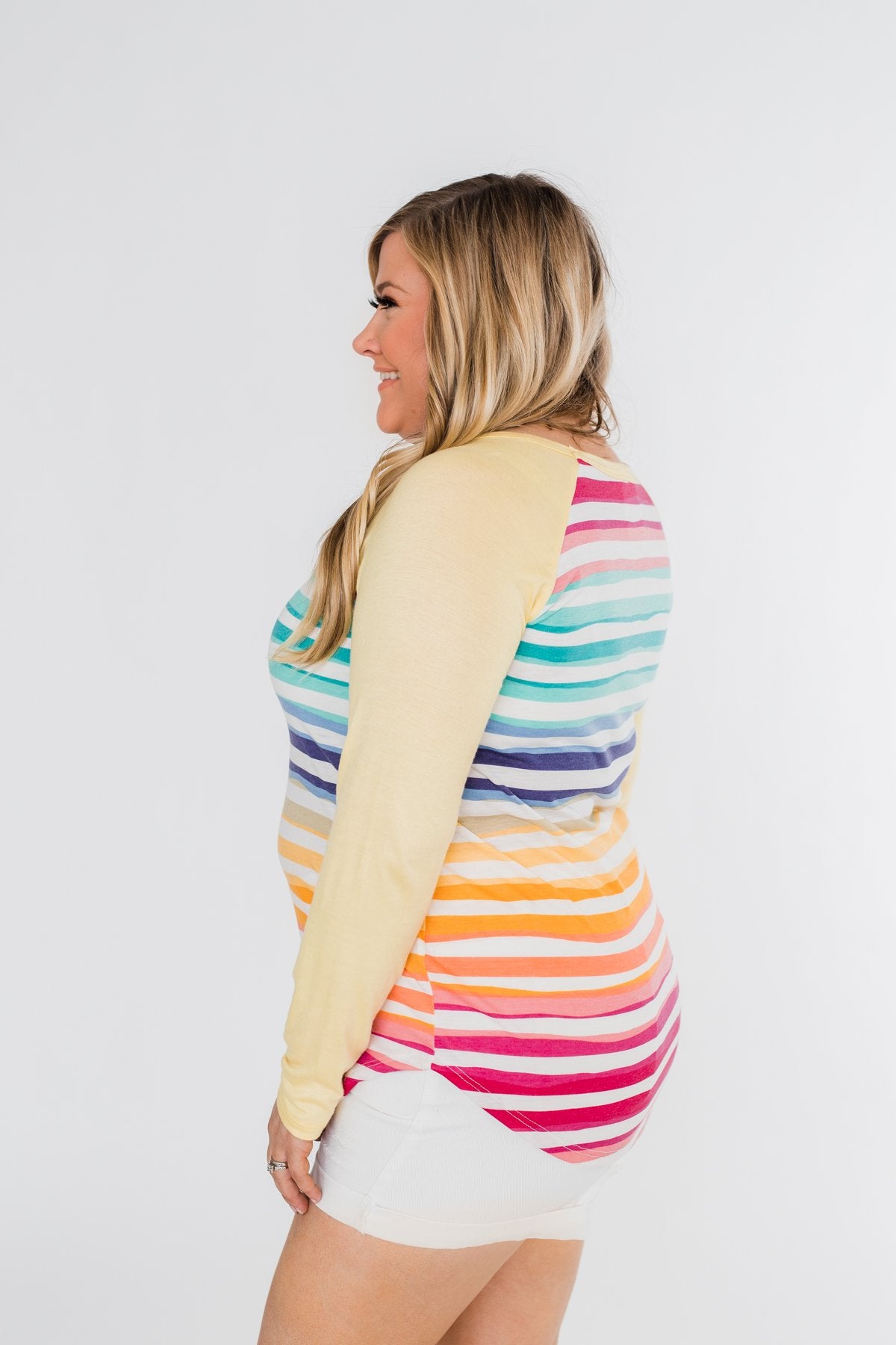 Waves of Color Striped Color Block Top- Yellow