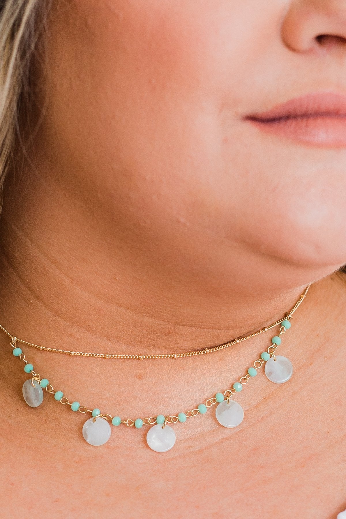 Pretty Little Circle Charm Necklace- Blue