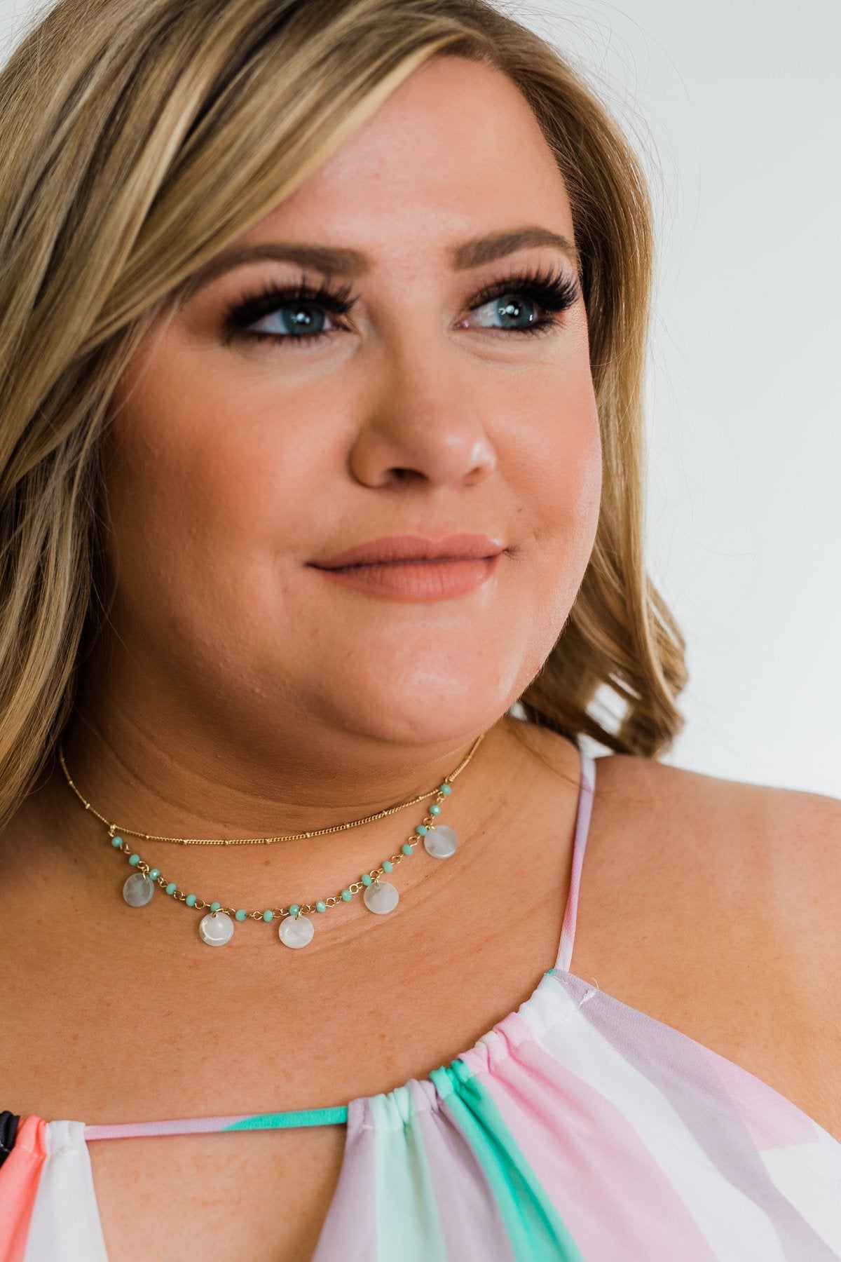 Pretty Little Circle Charm Necklace- Blue