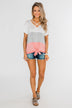 By My Side Criss Cross Color Block Top- Ivory, Grey, Pink