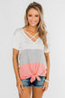 By My Side Criss Cross Color Block Top- Ivory, Grey, Pink