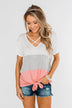 By My Side Criss Cross Color Block Top- Ivory, Grey, Pink