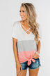 By My Side Criss Cross Color Block Top- Ivory, Grey, Pink