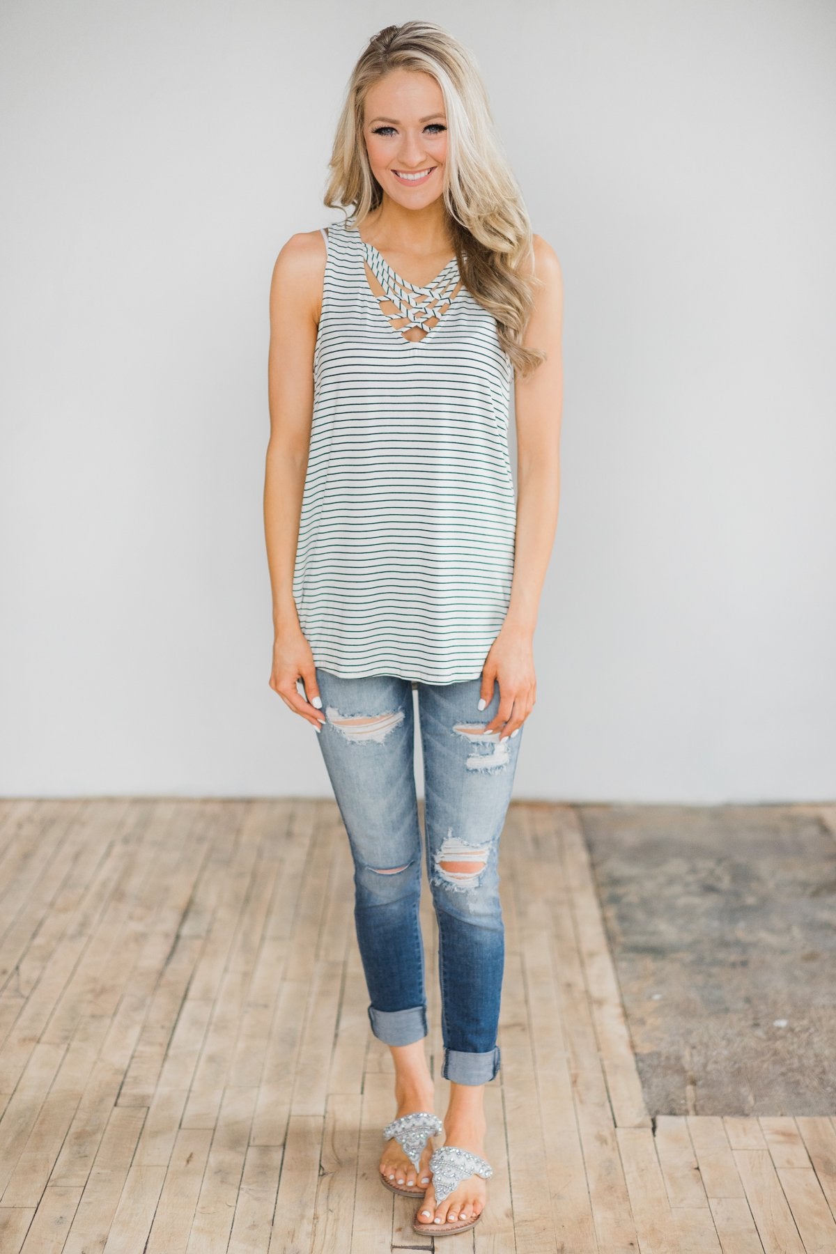 No Better Time Striped Tank Top - Ivory