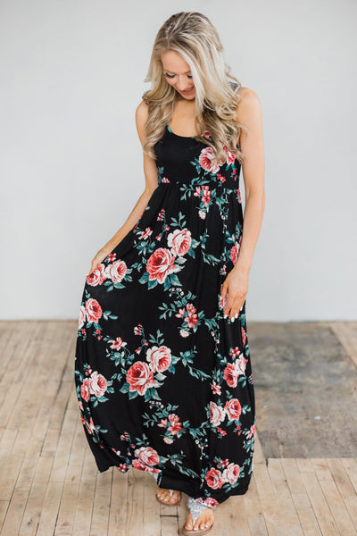 Midnight Dances Black Floral Maxi Dress – The Pulse Boutique