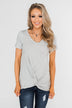 Knot This Time Striped Top- Heather Grey