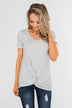 Knot This Time Striped Top- Heather Grey