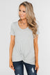 Knot This Time Striped Top- Heather Grey