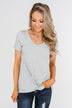 Knot This Time Striped Top- Heather Grey
