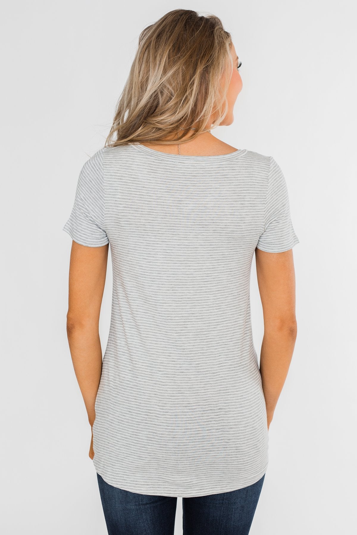 Knot This Time Striped Top- Heather Grey