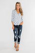Just In Time Plaid Wrap Top- Blue