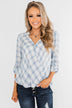 Just In Time Plaid Wrap Top- Blue
