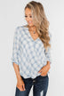 Just In Time Plaid Wrap Top- Blue