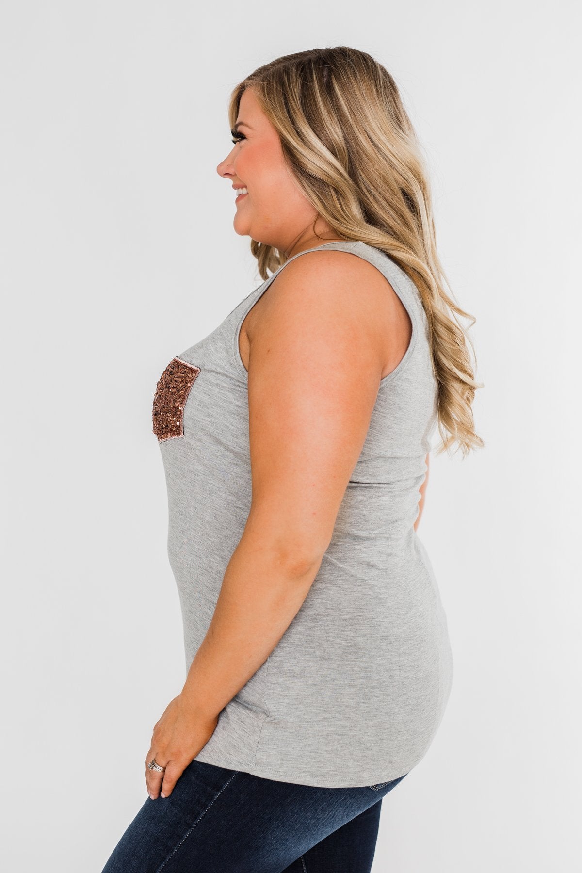 Give it More Glam Pocket Tank- Heather Grey