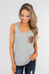 Give it More Glam Pocket Tank- Heather Grey