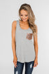 Give it More Glam Pocket Tank- Heather Grey