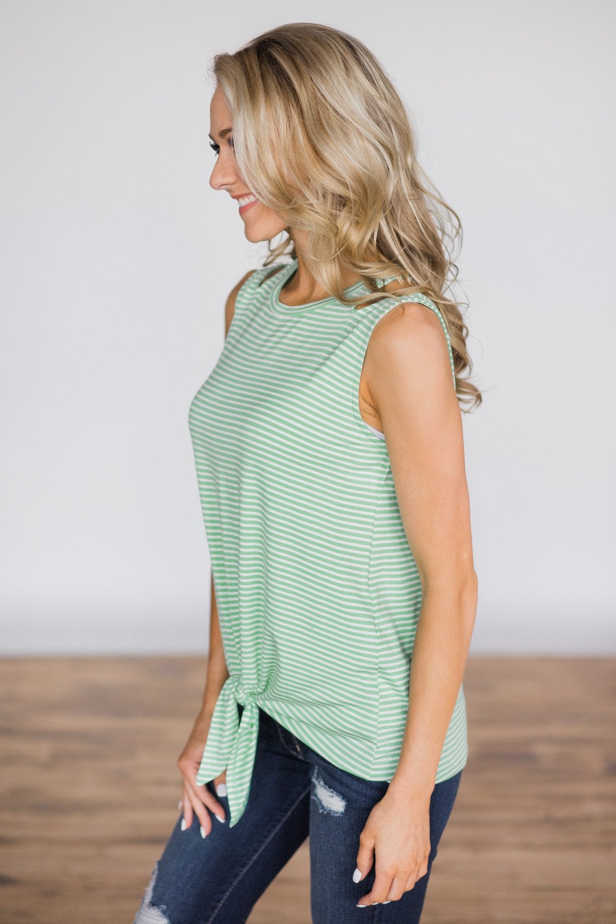 No Holding Back Tie Tank Top- Mint