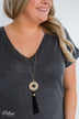 Gold Circle & Tassel Necklace- Black